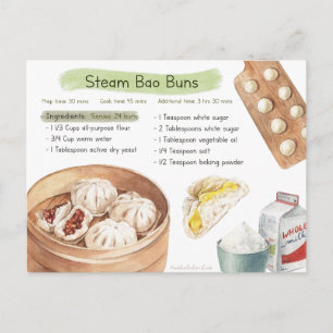 Tarjeta de receta de bollos al vapor