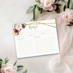 Tarjeta de Receta de Bridal Shower Floral de Burgu