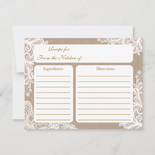Tarjeta de receta de Burlap and Lace Bridal Shower (Anverso)