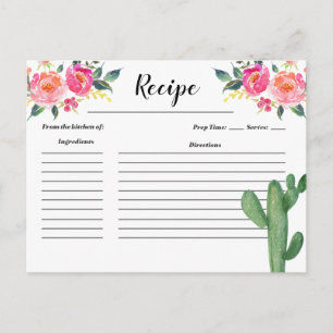 Tarjeta de receta de Cactus Taco sobre amor para d