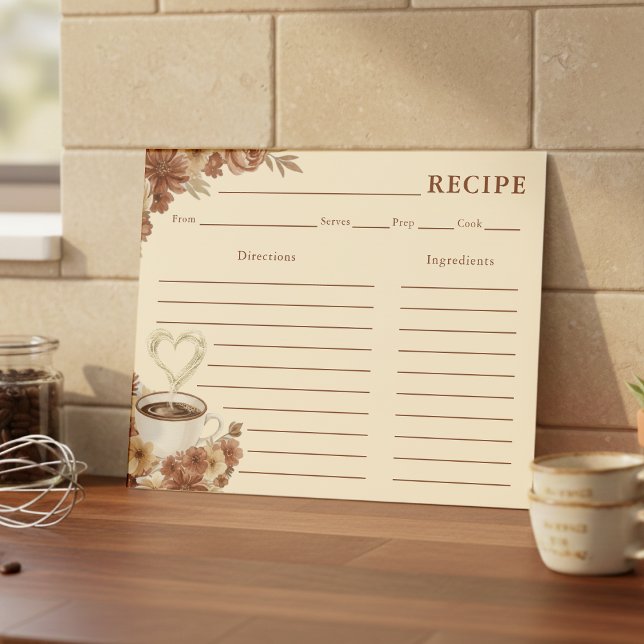 Tarjeta de receta de café floral marrón Love is Br (Subido por el creador)
