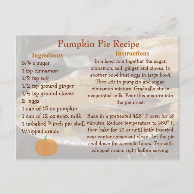 Tarjeta de receta de calabaza (Anverso)