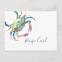 Tarjeta de receta de cangrejo azul acuarela