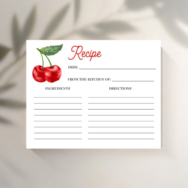 Tarjeta de receta de cerezo sobre ducha de novia (Cherry on top bridal shower recipe card cherry recipe cards)