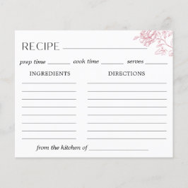 Tarjeta de receta de chinoisería floral rosa