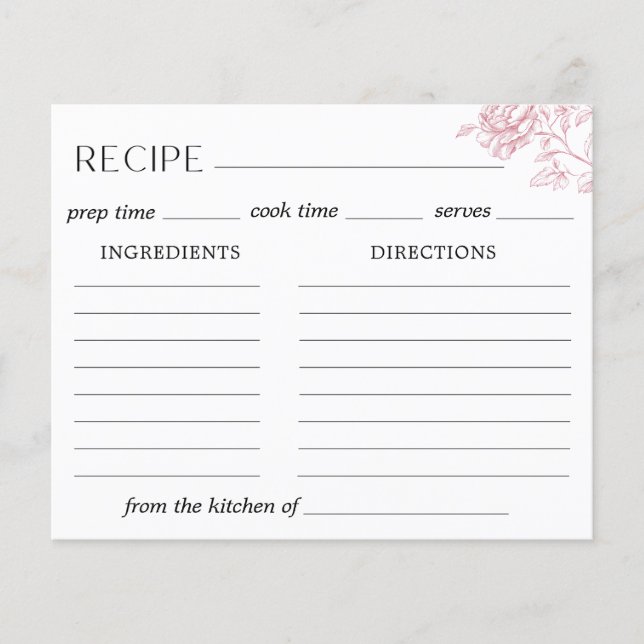 Tarjeta de receta de chinoisería floral rosa (Anverso)