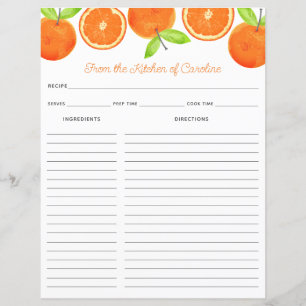 Tarjeta de receta de cítricos de naranjas Inserto 