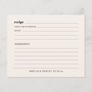 Tarjeta de receta de cocina de boda retro en marfi
