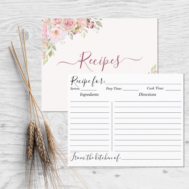 Tarjeta de Receta de Cocina de Flor de Rosa Rosa R (Front and Back)