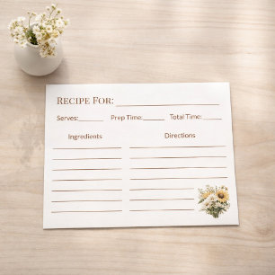 Tarjeta de Receta de Cocina de Girasoles Rústicos