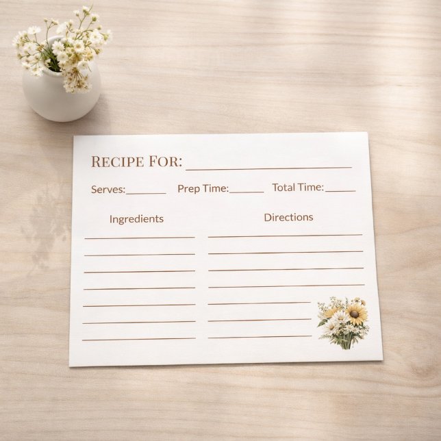 Tarjeta de Receta de Cocina de Girasoles Rústicos (Subido por el creador)
