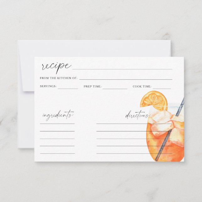 Tarjeta de receta de cóctel aperol con acuarela (Anverso)