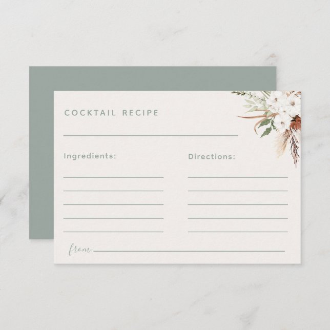 Tarjeta de Receta de Cóctel Floral Boho (Anverso / Reverso)