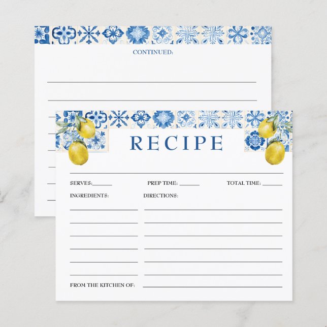 Tarjeta de receta de colmena azul del Mediterráneo (Anverso / Reverso)