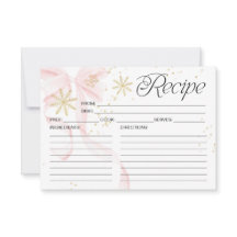 Tarjeta de receta de copo de nieve con lazo rosa a