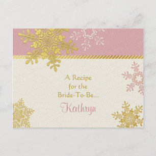 Tarjeta de receta de copo de nieve de oro rosa par