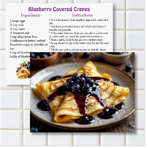 Tarjeta de Receta de Crêpes Cubiertas de Arándanos