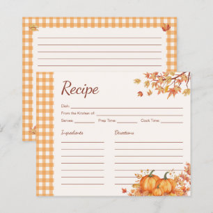 Tarjeta de receta de cuadros de cosecha de calabaz