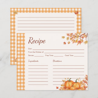 Tarjeta de receta de cuadros de cosecha de calabaz