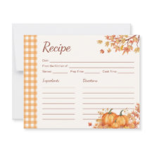 Tarjeta de receta de cuadros de cosecha de calabaz