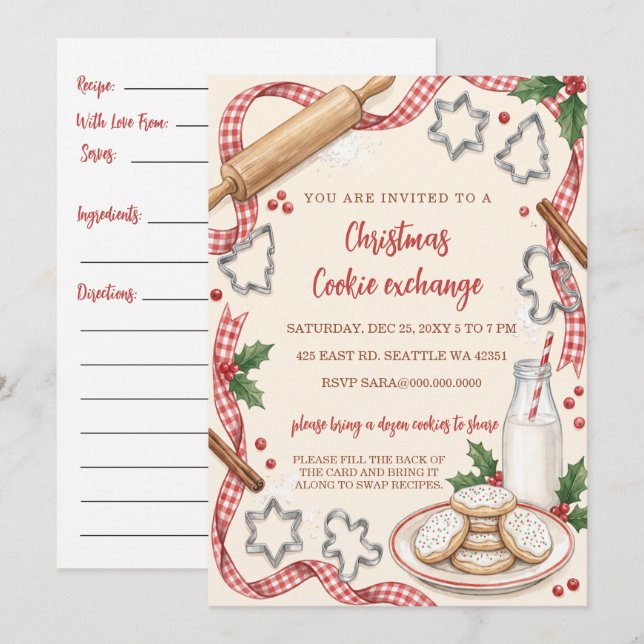 Tarjeta de receta de cuadros rojos Intercambio de  (Anverso / Reverso)