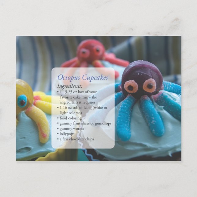 Tarjeta de receta de cupcakes de pulpo (Anverso)