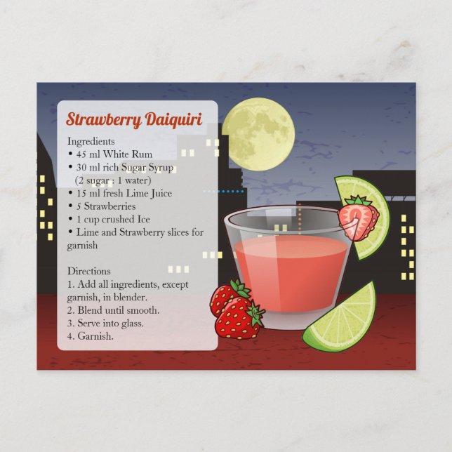 Tarjeta de receta de Daiquiri de fresa (Anverso)