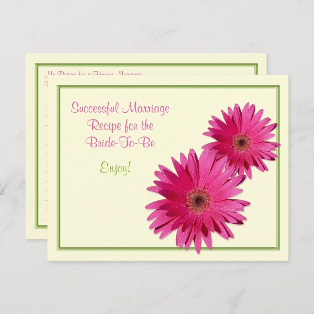 Tarjeta de receta de daisy rosado para un matrimon (Anverso / Reverso)