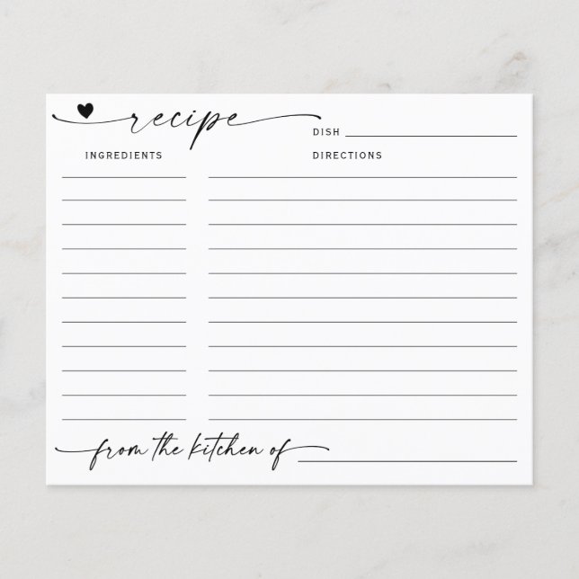 Tarjeta de Receta de Desayuno de Boda con Caligraf (Anverso)