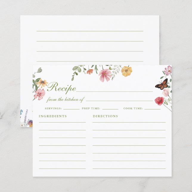 Tarjeta de Receta de Desayuno de Boda con Flores S (Anverso / Reverso)