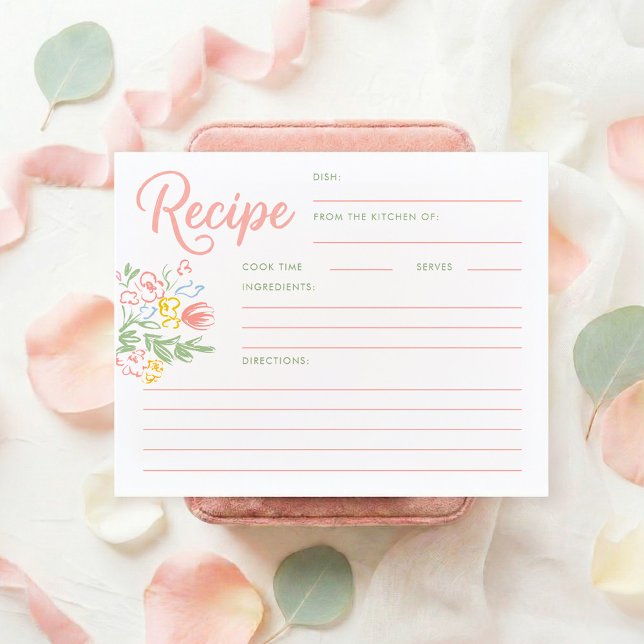Tarjeta de Receta de Desayuno Floral Pastel para D (Pastel Flowers Whimsical Fresh Off The Market Recipe Cards)
