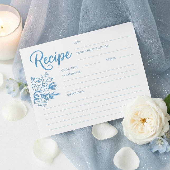 Tarjeta de Receta de Desayuno Nupcial Azul Polvori (Bridal Shower Dusty Blue Whimsical Recipe Cards)