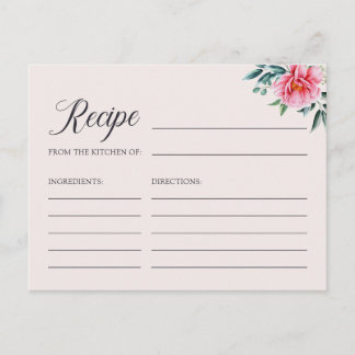Tarjeta de Receta de Desayuno Nupcial con Peonía e