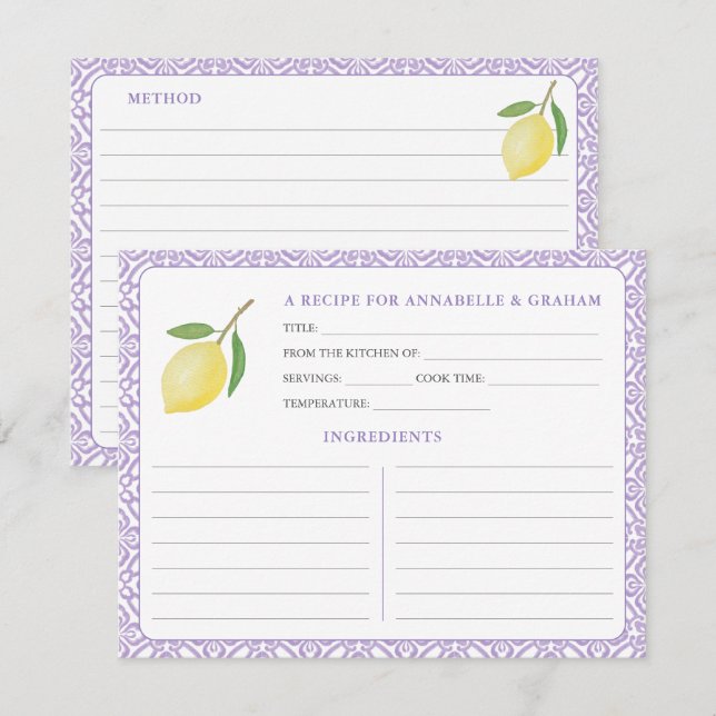 Tarjeta de receta de desayuno nupcial con texto mo (Anverso / Reverso)