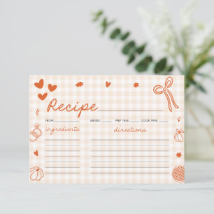Tarjeta de receta de desayuno nupcial de gingham n