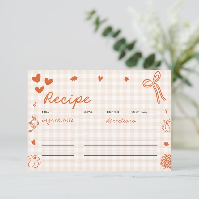 Tarjeta de receta de desayuno nupcial de gingham n (Anverso de pie)