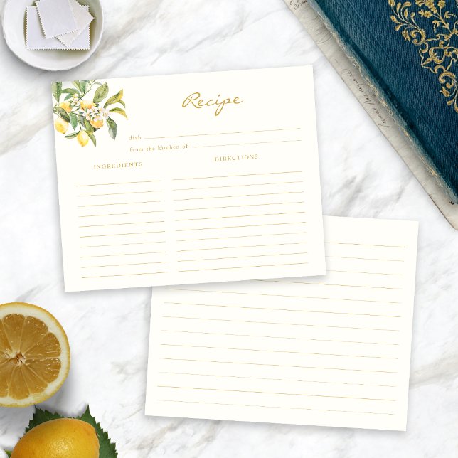 Tarjeta de Receta de Desayuno Nupcial de Limón (Italian Lemon Floral Bridal Shower Recipe Card by Painted Paperie
)