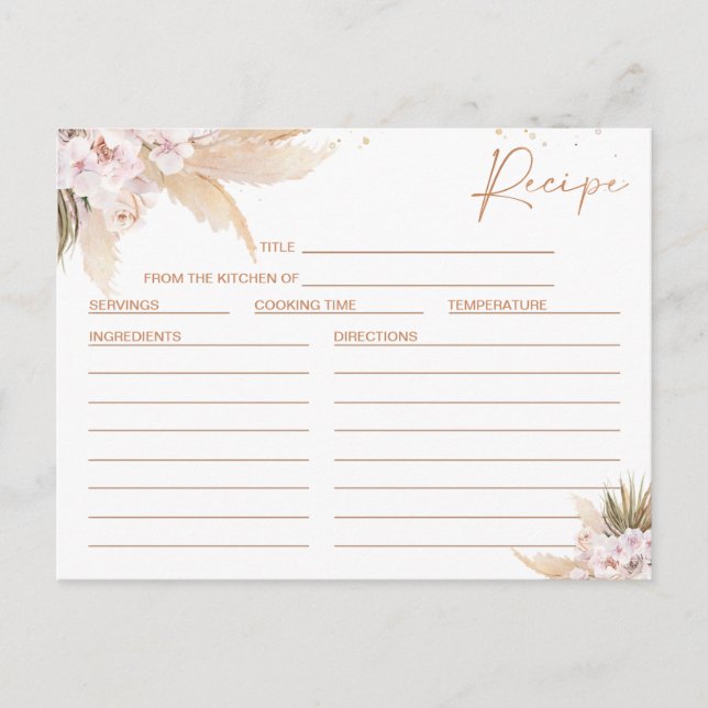 Tarjeta de Receta de Desayuno Nupcial Floral Pampa (Anverso)