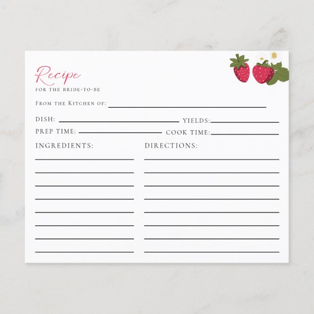 Tarjeta de Receta de Despedida de Soltera Fresa 'B (Anverso)