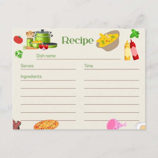 Tarjeta de receta de diseño de cocina (Anverso)