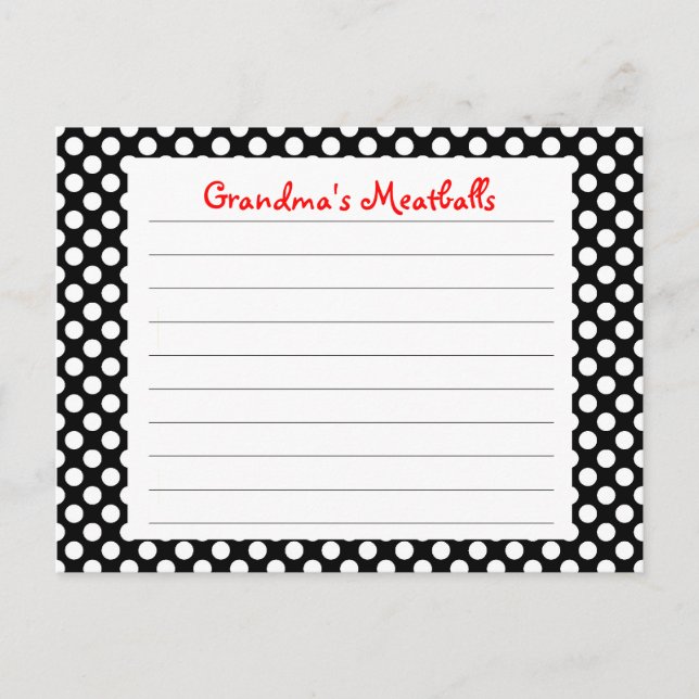 Tarjeta de receta de dot de polka negro (Anverso)