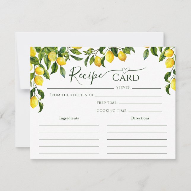 Tarjeta de receta de ducha Citrus Lemon Bridal (Anverso)