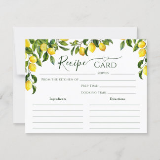 Tarjeta de receta de ducha Citrus Lemon Bridal