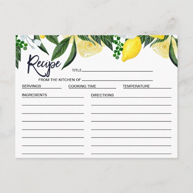Tarjeta de receta de ducha con flores de limón (Anverso)