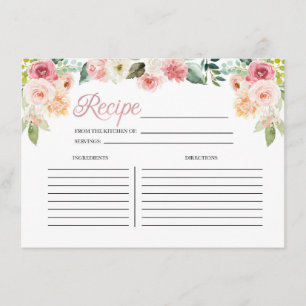Tarjeta de receta de ducha con flores rosadas y ro