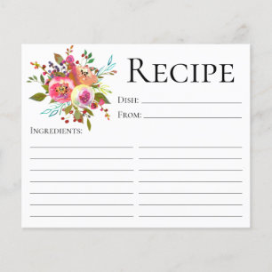 Tarjeta de receta de ducha de acuarela floral de t