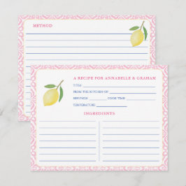 Tarjeta de receta de ducha de bonito rosa Lemons