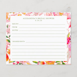 Tarjeta de Receta de Ducha de Flores Rosadas Naran