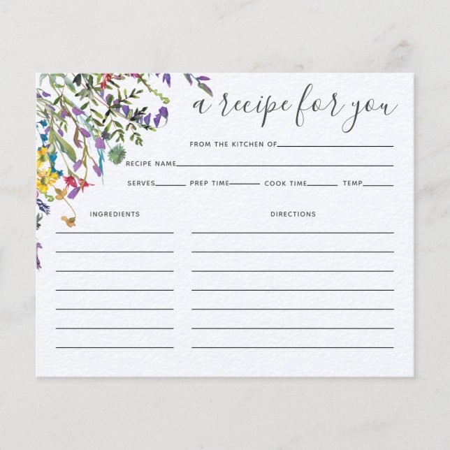 Tarjeta de receta de ducha de flores silvestres ac (Anverso)