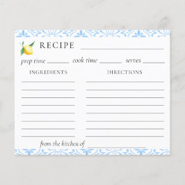 Tarjeta de receta de ducha de leche de limón de re